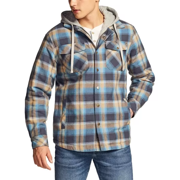 CQR Mens Quilted Lined Flannel Hooded Shirt Jacket Soft Warm Long Sleeve Outdoor Cotton Plaid Shirt JacketsQuilted Lined Full Zip Oceansand