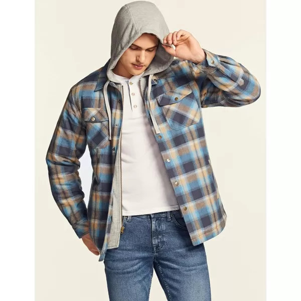 CQR Mens Quilted Lined Flannel Hooded Shirt Jacket Soft Warm Long Sleeve Outdoor Cotton Plaid Shirt JacketsQuilted Lined Full Zip Oceansand