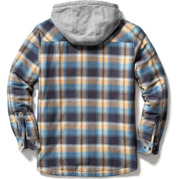 CQR Mens Quilted Lined Flannel Hooded Shirt Jacket Soft Warm Long Sleeve Outdoor Cotton Plaid Shirt JacketsQuilted Lined Full Zip Oceansand