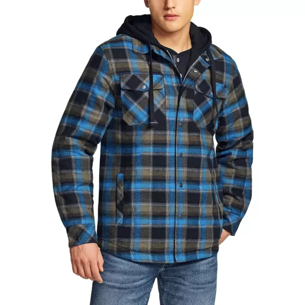 CQR Mens Quilted Lined Flannel Hooded Shirt Jacket Soft Warm Long Sleeve Outdoor Cotton Plaid Shirt JacketsQuilted Lined Full Zip River Plaid