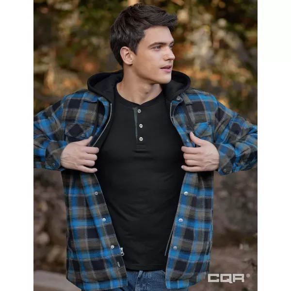 CQR Mens Quilted Lined Flannel Hooded Shirt Jacket Soft Warm Long Sleeve Outdoor Cotton Plaid Shirt JacketsQuilted Lined Full Zip River Plaid