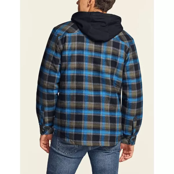 CQR Mens Quilted Lined Flannel Hooded Shirt Jacket Soft Warm Long Sleeve Outdoor Cotton Plaid Shirt JacketsQuilted Lined Full Zip River Plaid