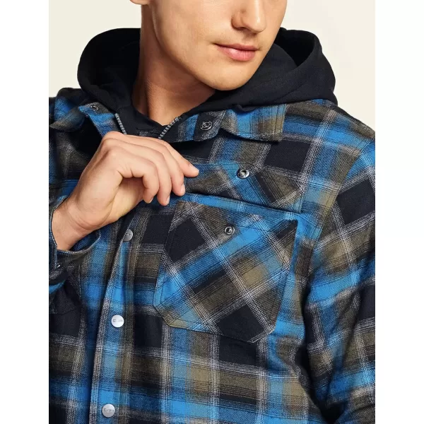 CQR Mens Quilted Lined Flannel Hooded Shirt Jacket Soft Warm Long Sleeve Outdoor Cotton Plaid Shirt JacketsQuilted Lined Full Zip River Plaid