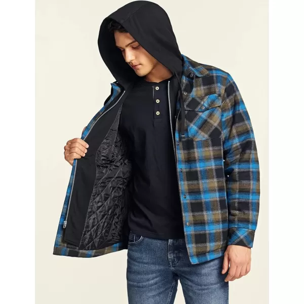 CQR Mens Quilted Lined Flannel Hooded Shirt Jacket Soft Warm Long Sleeve Outdoor Cotton Plaid Shirt JacketsQuilted Lined Full Zip River Plaid