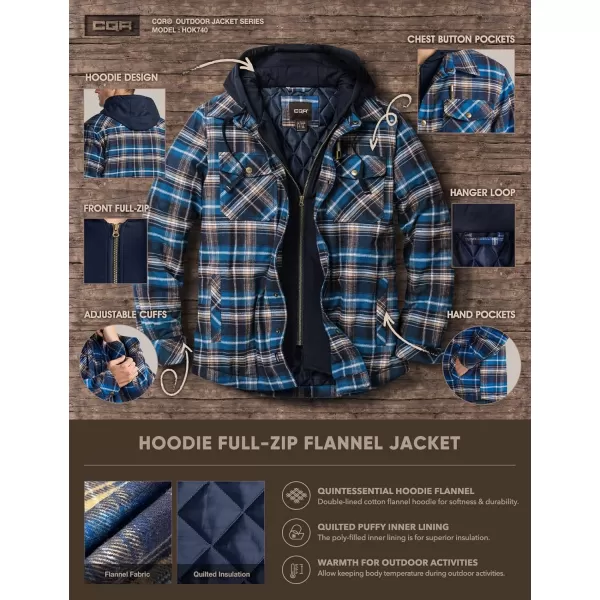 CQR Mens Quilted Lined Flannel Hooded Shirt Jacket Soft Warm Long Sleeve Outdoor Cotton Plaid Shirt JacketsQuilted Lined Full Zip Sandstorm