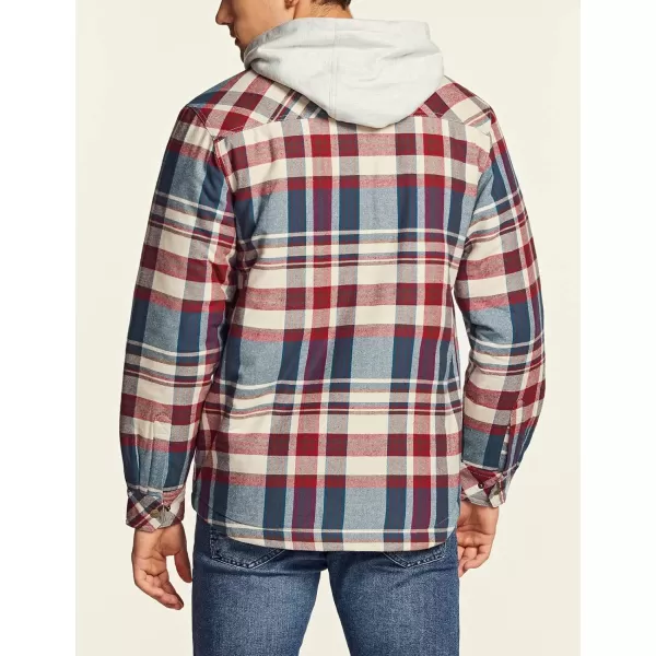 CQR Mens Quilted Lined Flannel Hooded Shirt Jacket Soft Warm Long Sleeve Outdoor Cotton Plaid Shirt JacketsQuilted Lined Full Zip Vintage Wine Plaid