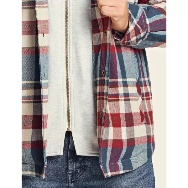 CQR Mens Quilted Lined Flannel Hooded Shirt Jacket Soft Warm Long Sleeve Outdoor Cotton Plaid Shirt JacketsQuilted Lined Full Zip Vintage Wine Plaid