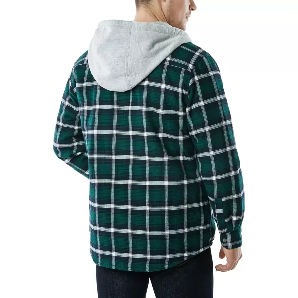 CQR Mens Quilted Lined Flannel Hooded Shirt Jacket Soft Warm Long Sleeve Outdoor Cotton Plaid Shirt JacketsQuilted Lined Green Ombre