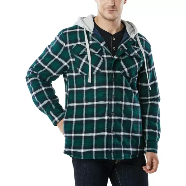 CQR Mens Quilted Lined Flannel Hooded Shirt Jacket Soft Warm Long Sleeve Outdoor Cotton Plaid Shirt JacketsQuilted Lined Green Ombre