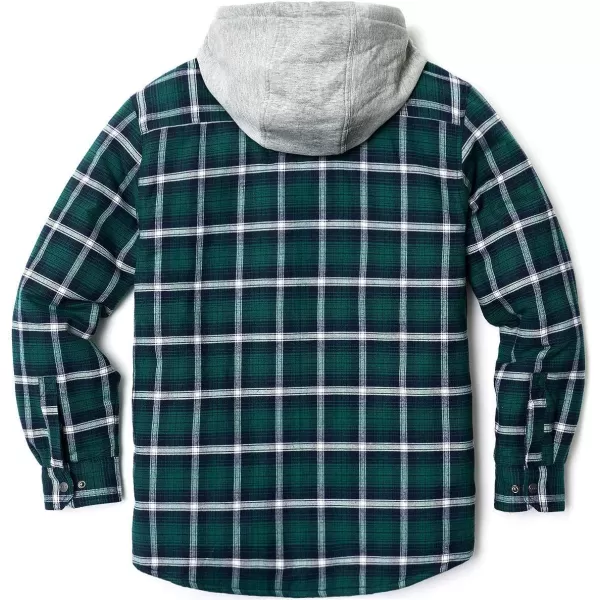 CQR Mens Quilted Lined Flannel Hooded Shirt Jacket Soft Warm Long Sleeve Outdoor Cotton Plaid Shirt JacketsQuilted Lined Green Ombre