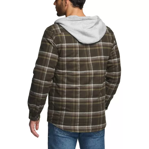 CQR Mens Quilted Lined Flannel Hooded Shirt Jacket Soft Warm Long Sleeve Outdoor Cotton Plaid Shirt JacketsQuilted Lined Hickory Green