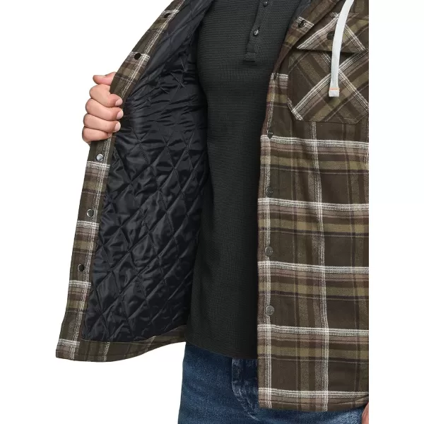 CQR Mens Quilted Lined Flannel Hooded Shirt Jacket Soft Warm Long Sleeve Outdoor Cotton Plaid Shirt JacketsQuilted Lined Hickory Green