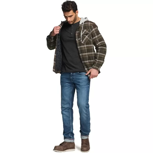 CQR Mens Quilted Lined Flannel Hooded Shirt Jacket Soft Warm Long Sleeve Outdoor Cotton Plaid Shirt JacketsQuilted Lined Hickory Green