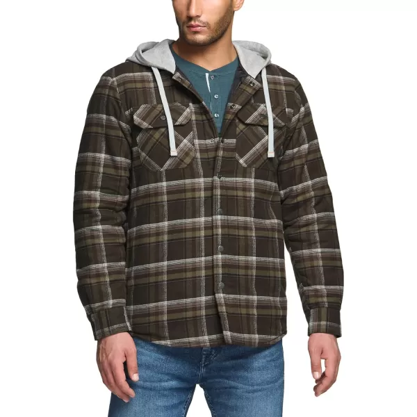 CQR Mens Quilted Lined Flannel Hooded Shirt Jacket Soft Warm Long Sleeve Outdoor Cotton Plaid Shirt JacketsQuilted Lined Hickory Green