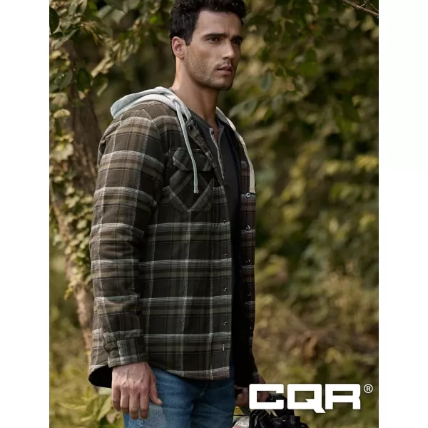 CQR Mens Quilted Lined Flannel Hooded Shirt Jacket Soft Warm Long Sleeve Outdoor Cotton Plaid Shirt JacketsQuilted Lined Hickory Green