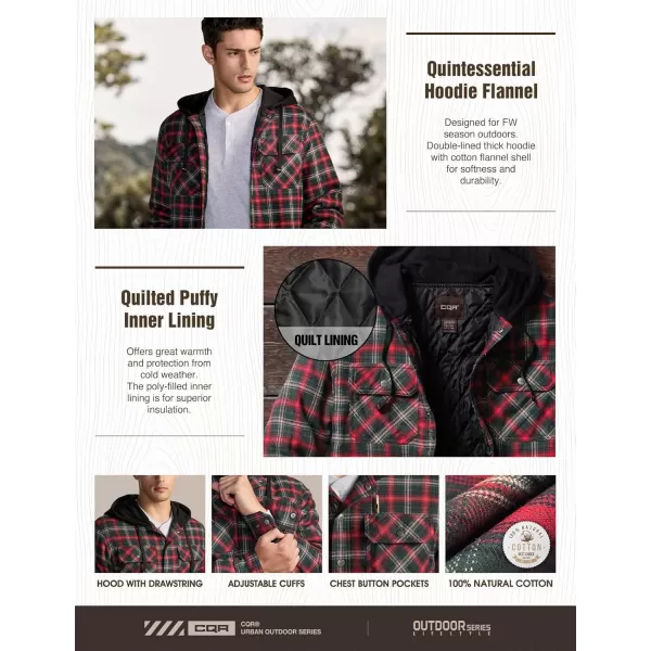 CQR Mens Quilted Lined Flannel Hooded Shirt Jacket Soft Warm Long Sleeve Outdoor Cotton Plaid Shirt JacketsQuilted Lined Holiday Mood