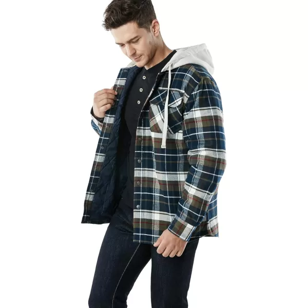 CQR Mens Quilted Lined Flannel Hooded Shirt Jacket Soft Warm Long Sleeve Outdoor Cotton Plaid Shirt JacketsQuilted Lined Midnight Forest