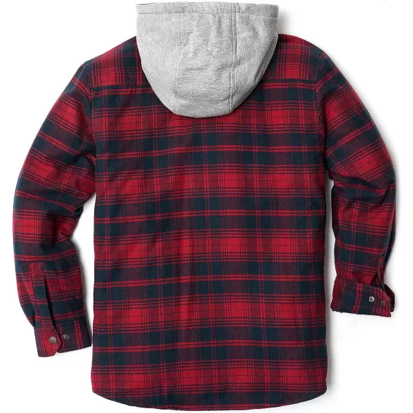 CQR Mens Quilted Lined Flannel Hooded Shirt Jacket Soft Warm Long Sleeve Outdoor Cotton Plaid Shirt JacketsQuilted Lined Red  Navy