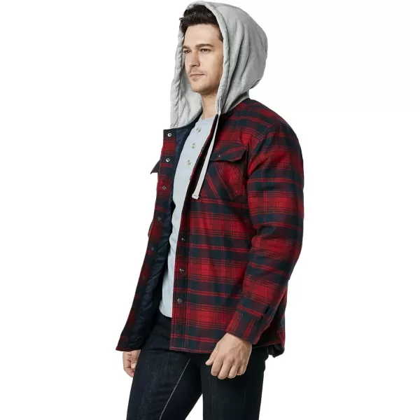 CQR Mens Quilted Lined Flannel Hooded Shirt Jacket Soft Warm Long Sleeve Outdoor Cotton Plaid Shirt JacketsQuilted Lined Red  Navy