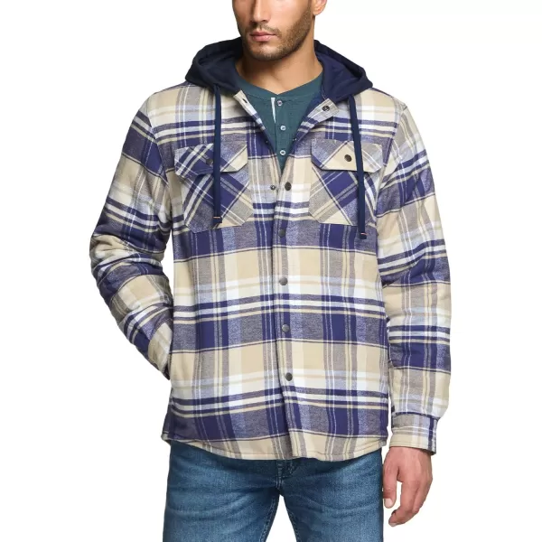 CQR Mens Quilted Lined Flannel Hooded Shirt Jacket Soft Warm Long Sleeve Outdoor Cotton Plaid Shirt JacketsQuilted Lined Sedimentary Blue