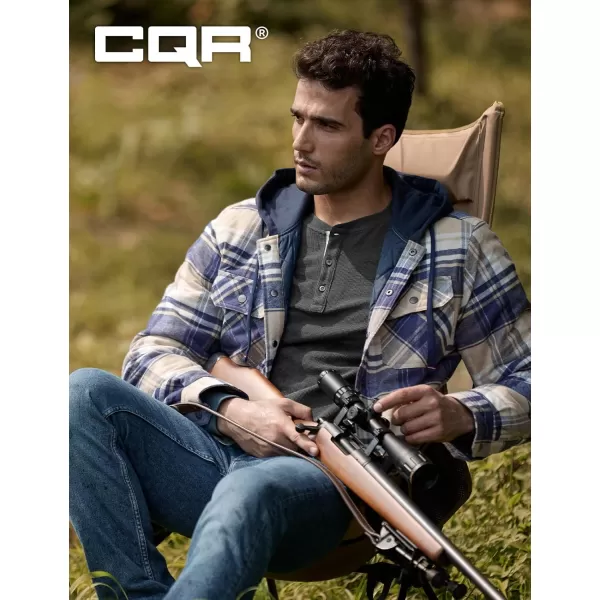 CQR Mens Quilted Lined Flannel Hooded Shirt Jacket Soft Warm Long Sleeve Outdoor Cotton Plaid Shirt JacketsQuilted Lined Sedimentary Blue