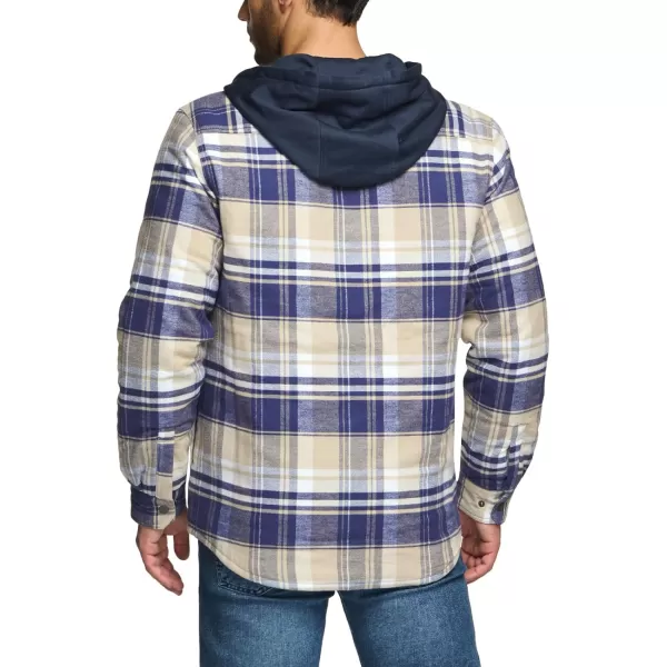 CQR Mens Quilted Lined Flannel Hooded Shirt Jacket Soft Warm Long Sleeve Outdoor Cotton Plaid Shirt JacketsQuilted Lined Sedimentary Blue