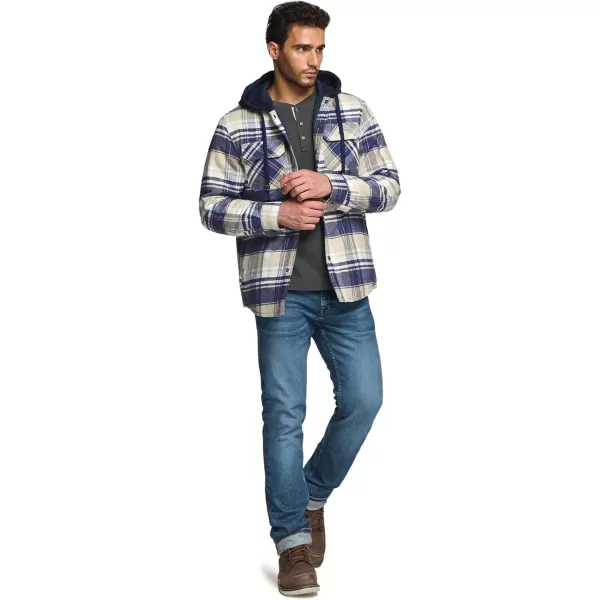 CQR Mens Quilted Lined Flannel Hooded Shirt Jacket Soft Warm Long Sleeve Outdoor Cotton Plaid Shirt JacketsQuilted Lined Sedimentary Blue