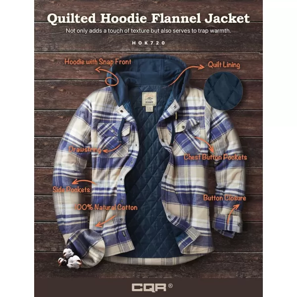 CQR Mens Quilted Lined Flannel Hooded Shirt Jacket Soft Warm Long Sleeve Outdoor Cotton Plaid Shirt JacketsQuilted Lined Sedimentary Blue