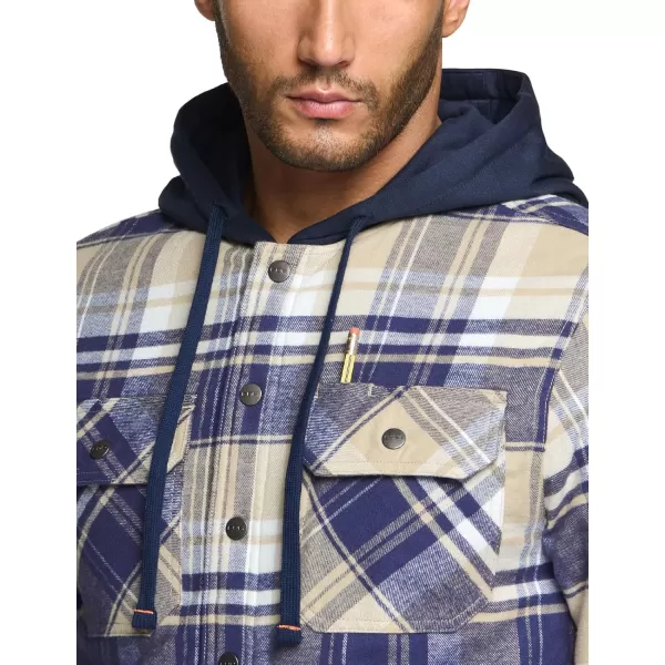 CQR Mens Quilted Lined Flannel Hooded Shirt Jacket Soft Warm Long Sleeve Outdoor Cotton Plaid Shirt JacketsQuilted Lined Sedimentary Blue