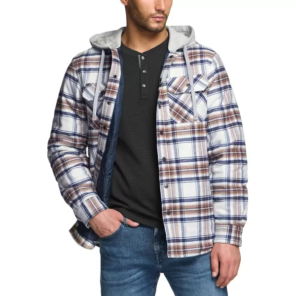 CQR Mens Quilted Lined Flannel Hooded Shirt Jacket Soft Warm Long Sleeve Outdoor Cotton Plaid Shirt JacketsQuilted Lined Wild Rice