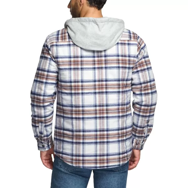 CQR Mens Quilted Lined Flannel Hooded Shirt Jacket Soft Warm Long Sleeve Outdoor Cotton Plaid Shirt JacketsQuilted Lined Wild Rice