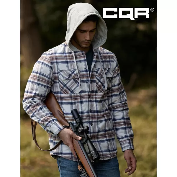 CQR Mens Quilted Lined Flannel Hooded Shirt Jacket Soft Warm Long Sleeve Outdoor Cotton Plaid Shirt JacketsQuilted Lined Wild Rice