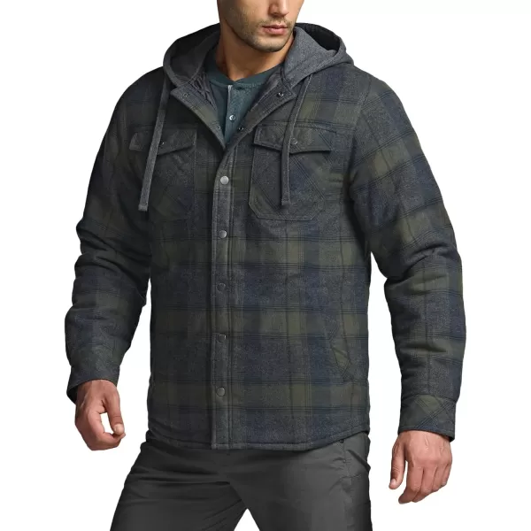 CQR Mens Quilted Lined Flannel Hooded Shirt Jacket Soft Warm Long Sleeve Outdoor Cotton Plaid Shirt JacketsStealth Amazon Grey