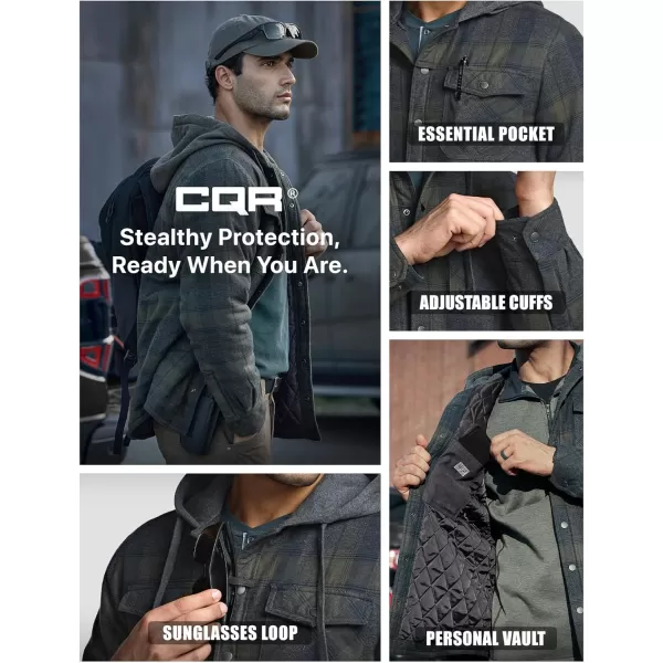 CQR Mens Quilted Lined Flannel Hooded Shirt Jacket Soft Warm Long Sleeve Outdoor Cotton Plaid Shirt JacketsStealth Amazon Grey