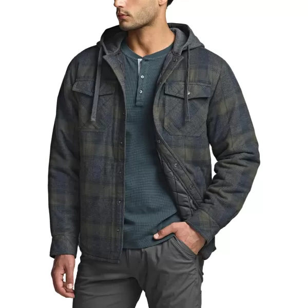 CQR Mens Quilted Lined Flannel Hooded Shirt Jacket Soft Warm Long Sleeve Outdoor Cotton Plaid Shirt JacketsStealth Amazon Grey