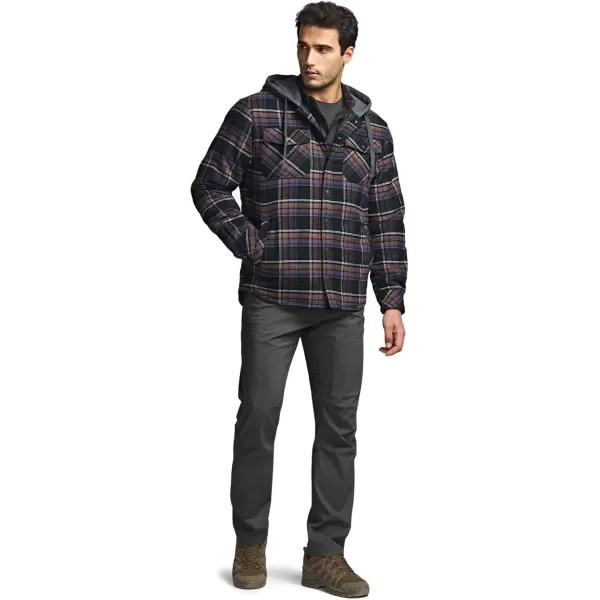 CQR Mens Quilted Lined Flannel Hooded Shirt Jacket Soft Warm Long Sleeve Outdoor Cotton Plaid Shirt JacketsStealth Coal Miner