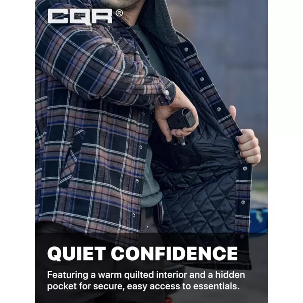 CQR Mens Quilted Lined Flannel Hooded Shirt Jacket Soft Warm Long Sleeve Outdoor Cotton Plaid Shirt JacketsStealth Coal Miner