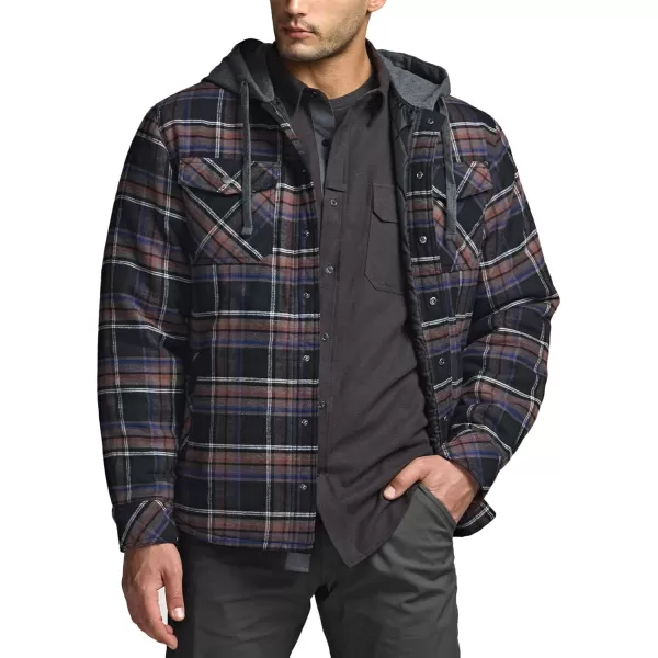 CQR Mens Quilted Lined Flannel Hooded Shirt Jacket Soft Warm Long Sleeve Outdoor Cotton Plaid Shirt JacketsStealth Coal Miner