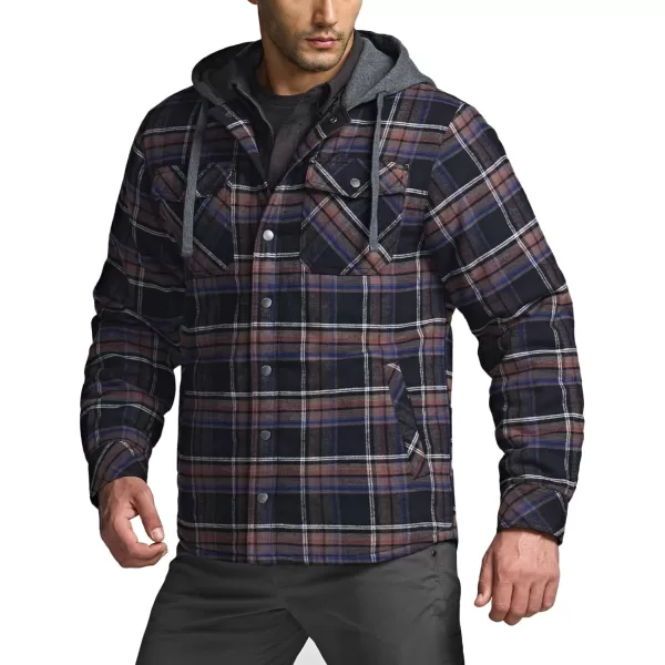 CQR Mens Quilted Lined Flannel Hooded Shirt Jacket Soft Warm Long Sleeve Outdoor Cotton Plaid Shirt JacketsStealth Coal Miner