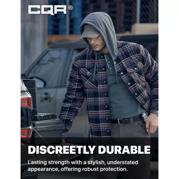 CQR Mens Quilted Lined Flannel Hooded Shirt Jacket Soft Warm Long Sleeve Outdoor Cotton Plaid Shirt JacketsStealth Coal Miner