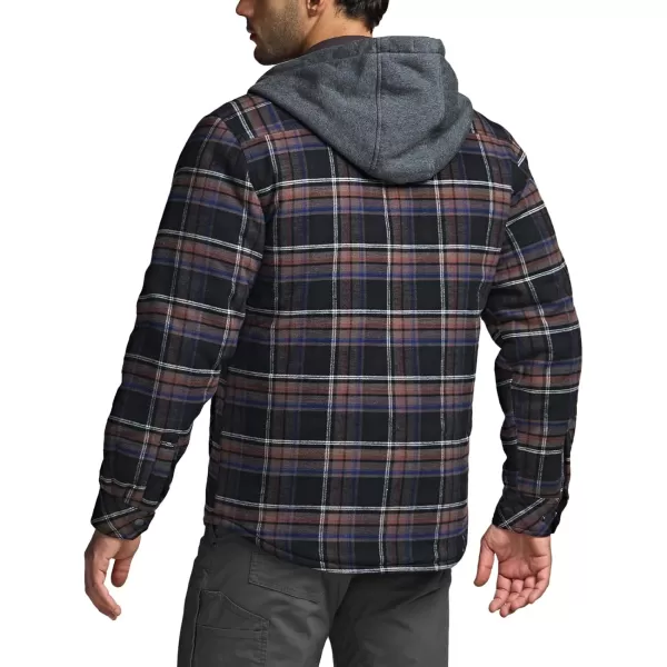 CQR Mens Quilted Lined Flannel Hooded Shirt Jacket Soft Warm Long Sleeve Outdoor Cotton Plaid Shirt JacketsStealth Coal Miner