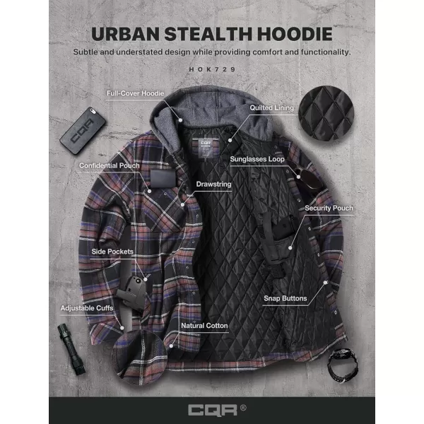 CQR Mens Quilted Lined Flannel Hooded Shirt Jacket Soft Warm Long Sleeve Outdoor Cotton Plaid Shirt JacketsStealth Coal Miner