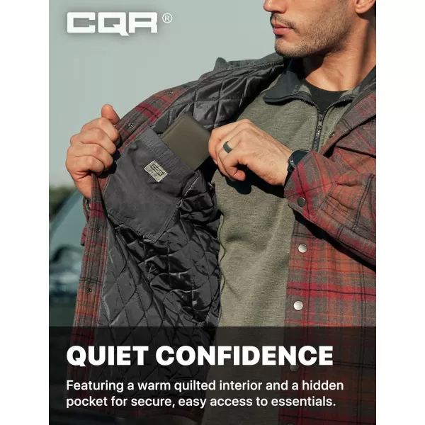 CQR Mens Quilted Lined Flannel Hooded Shirt Jacket Soft Warm Long Sleeve Outdoor Cotton Plaid Shirt JacketsStealth Harvest