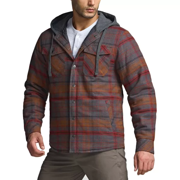 CQR Mens Quilted Lined Flannel Hooded Shirt Jacket Soft Warm Long Sleeve Outdoor Cotton Plaid Shirt JacketsStealth Harvest