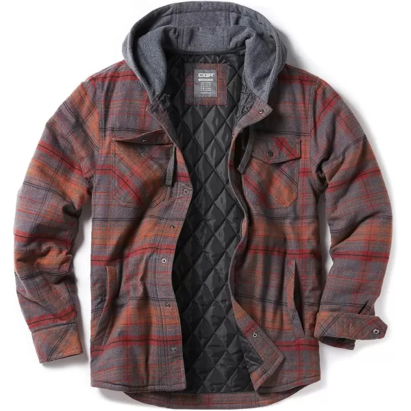 CQR Mens Quilted Lined Flannel Hooded Shirt Jacket Soft Warm Long Sleeve Outdoor Cotton Plaid Shirt JacketsStealth Harvest