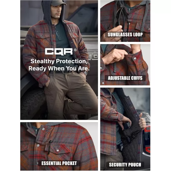 CQR Mens Quilted Lined Flannel Hooded Shirt Jacket Soft Warm Long Sleeve Outdoor Cotton Plaid Shirt JacketsStealth Harvest