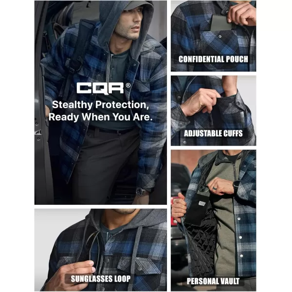 CQR Mens Quilted Lined Flannel Hooded Shirt Jacket Soft Warm Long Sleeve Outdoor Cotton Plaid Shirt JacketsStealth Night Sky