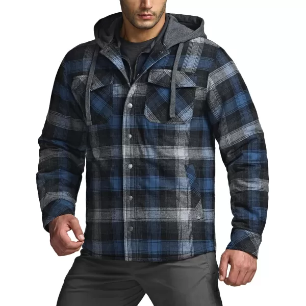 CQR Mens Quilted Lined Flannel Hooded Shirt Jacket Soft Warm Long Sleeve Outdoor Cotton Plaid Shirt JacketsStealth Night Sky