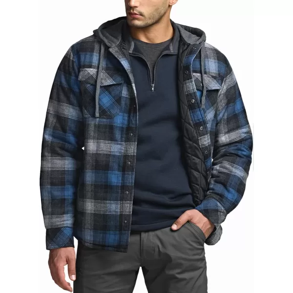 CQR Mens Quilted Lined Flannel Hooded Shirt Jacket Soft Warm Long Sleeve Outdoor Cotton Plaid Shirt JacketsStealth Night Sky