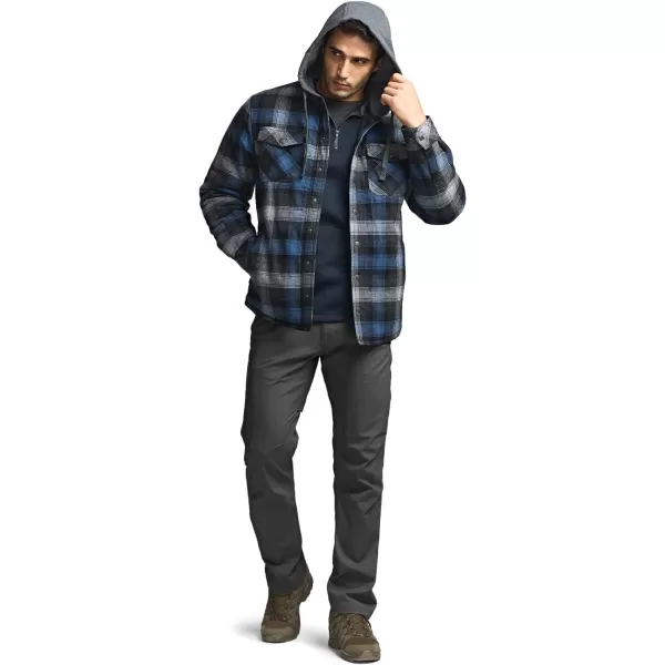 CQR Mens Quilted Lined Flannel Hooded Shirt Jacket Soft Warm Long Sleeve Outdoor Cotton Plaid Shirt JacketsStealth Night Sky